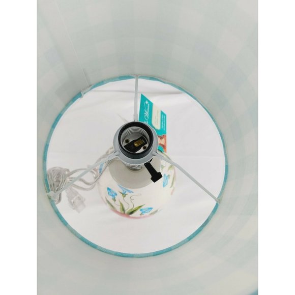 The Pioneer Woman Sweet Rose Table Lamp Blue Gingham Shade plaid Flowers NEW - Picture 7 of 7